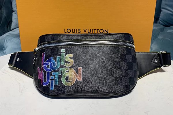 Replica Louis Vuitton N44336 LV Discovery bumbag Damier Graphite Canvas With Print