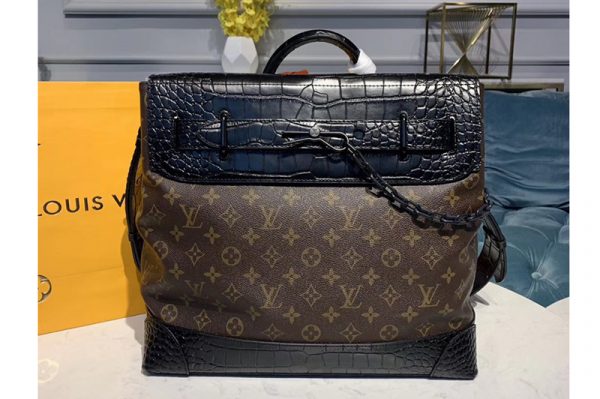 Replica Louis Vuitton M44473 LV Steamer PM bags Monogram Canvas And Black Crocodile leather