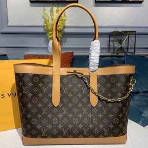 Replica Louis Vuitton M44878 LV Cabas Voyage tote Bags Monogram canvas With natural leather