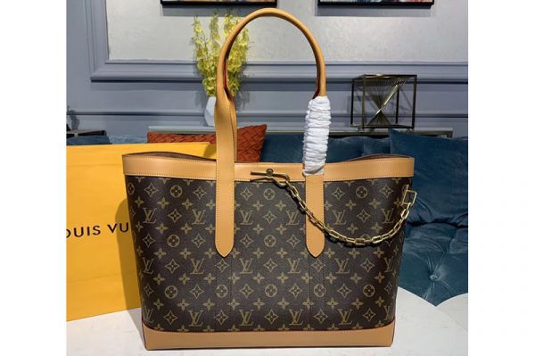 Replica Louis Vuitton M44878 LV Cabas Voyage tote Bags Monogram canvas With natural leather