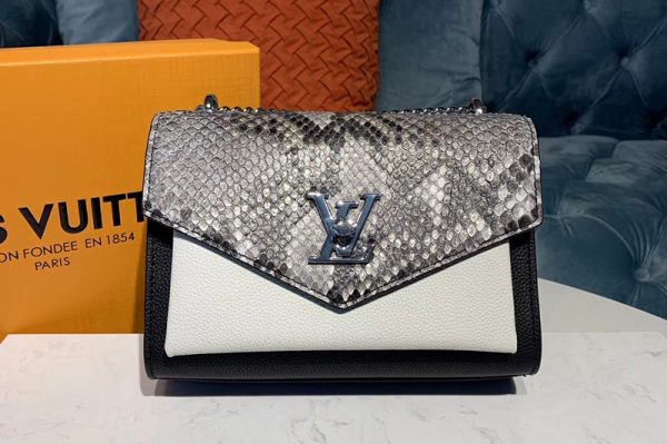 Replica Louis Vuitton N97005 LV Mylockme BB handbag black and cream Grained calf leather and python skin