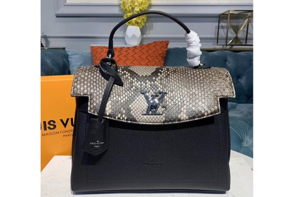 Replica Louis Vuitton N97009 LV Lockme Ever MM handbag black Grained calf leather and python skin