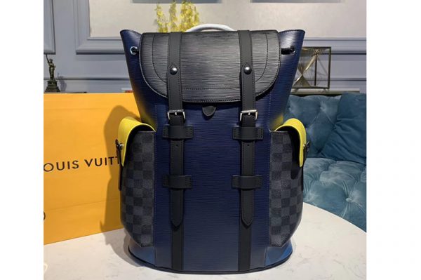 Replica Louis Vuitton M55111 LV Christopher Backpack PM Bags Damier Graphite Canvas and Epi Leather