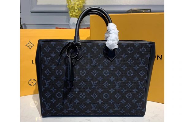 Replica Louis Vuitton M55203 LV Grand Sac tote bags in Blue Monogram jacquard