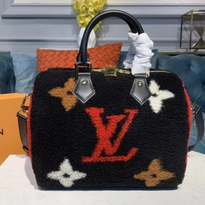 Replica Louis Vuitton M55423 LV Speedy 25 Bags Black Monogram Canvas With Woolen