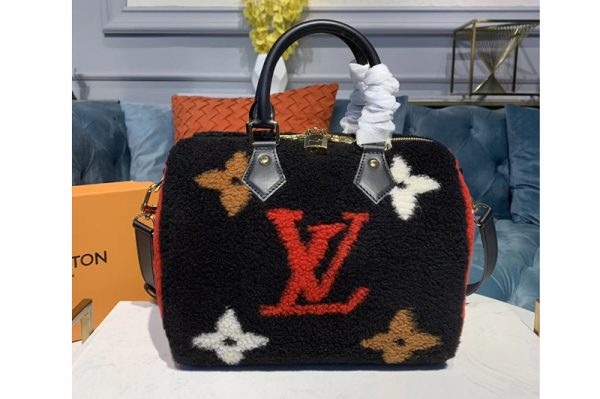 Replica Louis Vuitton M55423 LV Speedy 25 Bags Black Monogram Canvas With Woolen