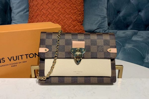 Replica Louis Vuitton N60237 LV Vavin chain wallet Damier Ebene Canvas And Beige Leather