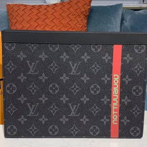 Replica Louis Vuitton M61692 LV Pochette Voyage MM Bags Monogram Eclipse Canvas With Red Leather