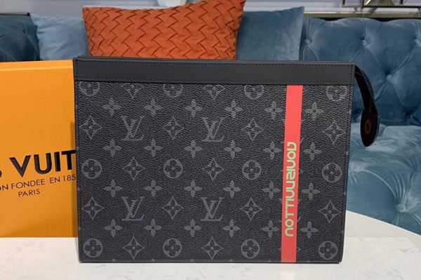 Replica Louis Vuitton M61692 LV Pochette Voyage MM Bags Monogram Eclipse Canvas With Red Leather