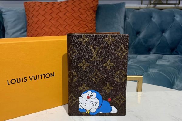 Replica Louis Vuitton M64411 LV Passport Cover Wallet Monogram canvas With Doraemon