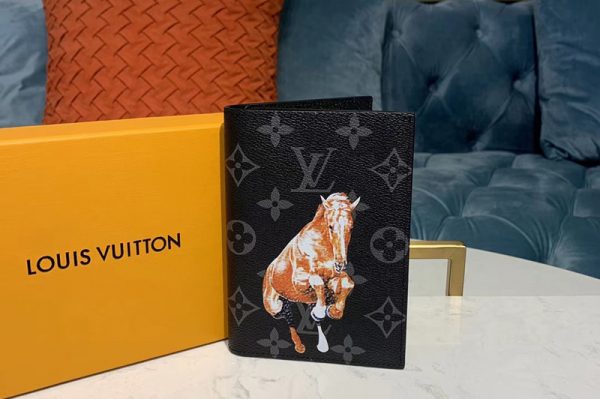 Replica Louis Vuitton M64411 LV Passport Cover Wallet Monogram Eclipse Canvas With Horse