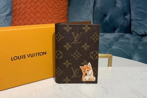 Replica Louis Vuitton M64411 LV Passport Cover Wallet Monogram canvas With Dog