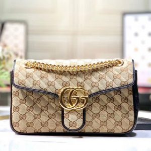 Replica Gucci ‎443497 GG Marmont small shoulder bags Beige/ebony Original GG canvas