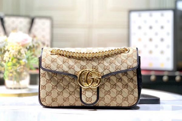 Replica Gucci ‎443497 GG Marmont small shoulder bags Beige/ebony Original GG canvas