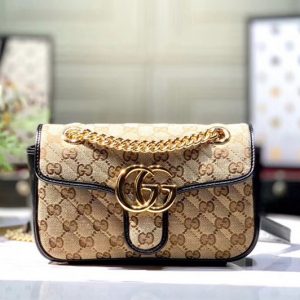 Replica Gucci 446744 GG Marmont Shoulder bags Beige/ebony Original GG canvas