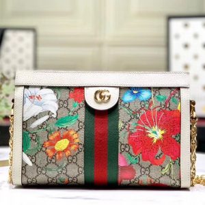 Replica Gucci ‎503877 Ophidia GG Flora small shoulder bag Beige/ebony GG Supreme canvas with Flora print