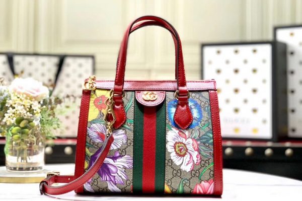 Replica Gucci 547551 Ophidia GG Flora small tote bag Beige/ebony GG Supreme canvas with Flora print