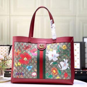 Replica Gucci 547947 Ophidia GG Flora medium tote bag Beige/ebony GG Supreme canvas with Flora print