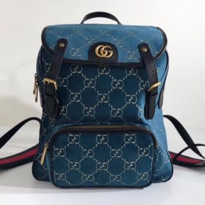 Replica Gucci 574942 Small GG velvet backpack Light Blue and beige GG velvet