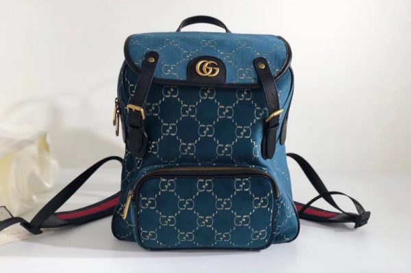 Replica Gucci 574942 Small GG velvet backpack Light Blue and beige GG velvet