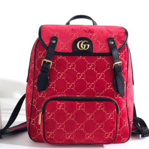 Replica Gucci 574942 Small GG velvet backpack Red and beige GG velvet