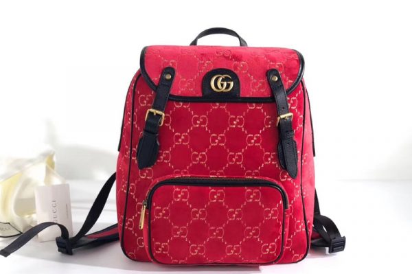 Replica Gucci 574942 Small GG velvet backpack Red and beige GG velvet