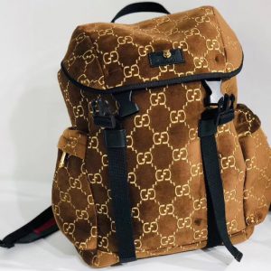 Replica Gucci ‎574923 Medium GG velvet backpack Brown and beige GG velvet