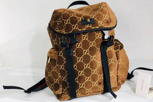 Replica Gucci ‎574923 Medium GG velvet backpack Brown and beige GG velvet