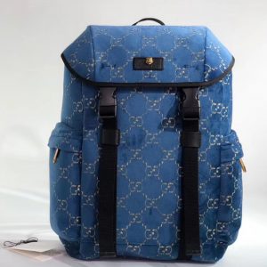 Replica Gucci ‎574923 Medium GG velvet backpack Light Blue and beige GG velvet