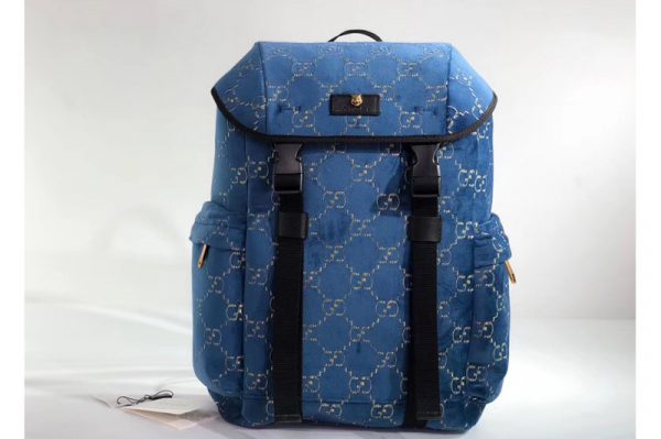 Replica Gucci ‎574923 Medium GG velvet backpack Light Blue and beige GG velvet