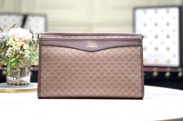 Replica Gucci ‎575183 GG pouch with Gucci logo Beige/ebony mini GG Supreme canvas