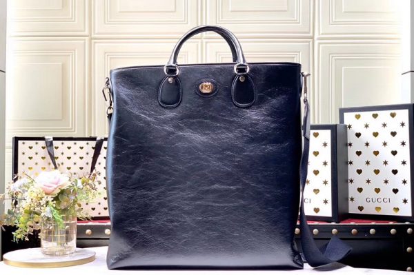 Replica Gucci 575821 Soft leather tote Bags Black/Blue soft leather