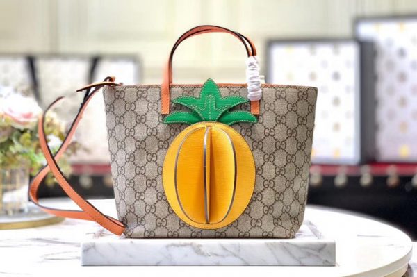 Replica Gucci 580840 Children's GG tote Bags with pineapple Beige/ebony GG Supreme canvas