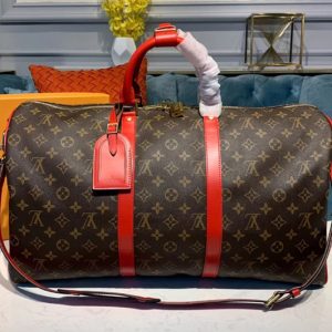 Replica Louis Vuitton M44740 LV Keepall Bandouliere 50 Bags Monogram Canvas And Red cowhide leather