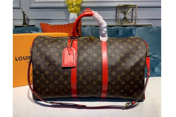 Replica Louis Vuitton M44740 LV Keepall Bandouliere 50 Bags Monogram Canvas And Red cowhide leather