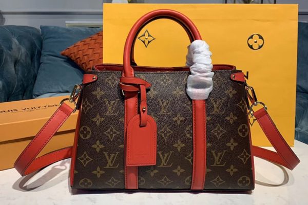 Replica Louis Vuitton M44815 LV Soufflot BB Bags Monogram Canvas With Red Calf Leather