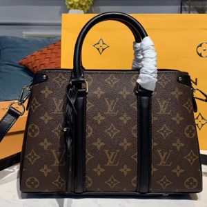 Replica Louis Vuitton M44815 LV Soufflot BB Bags Monogram Canvas With Black Calf Leather