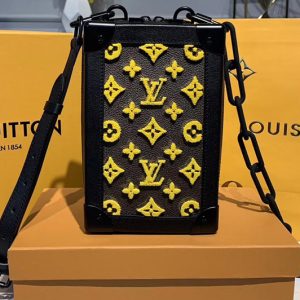 Replica Louis Vuitton M45044 LV Mini Soft Trunk Bags Monogram Canvas and yellow velvet