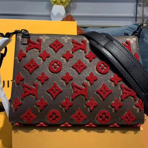 Replica Louis Vuitton M54330 LV Triangle Shaped Shoulder Bag Monogram Empreinte Leather with Red embroidery