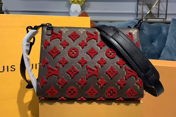 Replica Louis Vuitton M54330 LV Triangle Shaped Shoulder Bag Monogram Empreinte Leather with Red embroidery