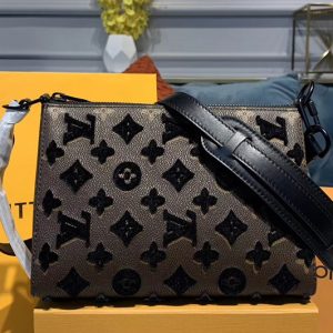 Replica Louis Vuitton M54330 LV Triangle Shaped Shoulder Bag Monogram Empreinte Leather with Black embroidery