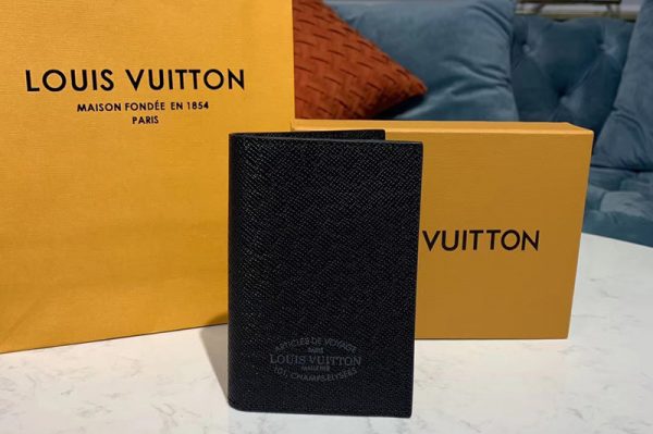 Replica Louis Vuitton M64411 LV Passport cover Wallet Black Taiga leather