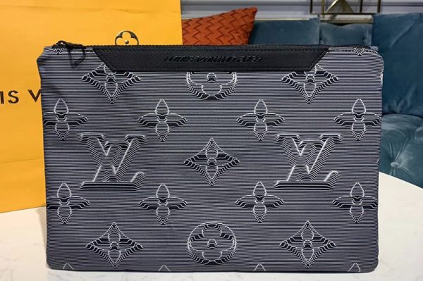 Replica Louis Vuitton M68777 LV Reversible Pouch Gray-black embossed Monogram and multicolored rainbow