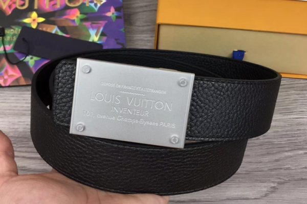 Replica Louis Vuitton M9234 LV Neo Inventeur Reversible 40mm Belts Black Taurillon Leather Silver Buckle