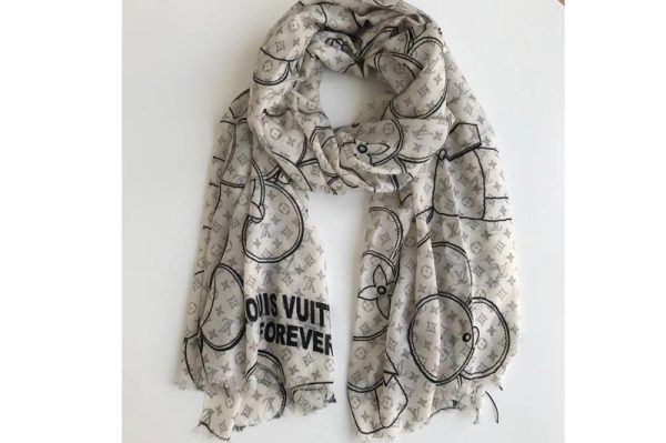 Replica Louis Vuitton LV White Vivienne Scarf 100% Cashmere