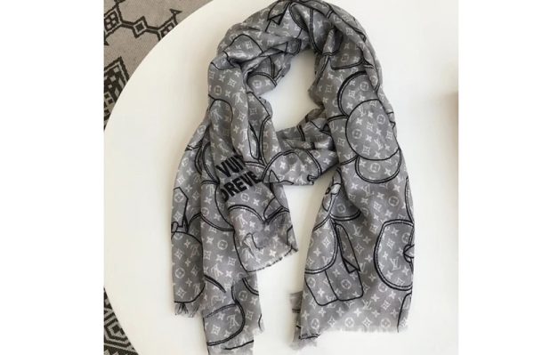 Replica Louis Vuitton LV Gray Vivienne Scarf 100% Cashmere