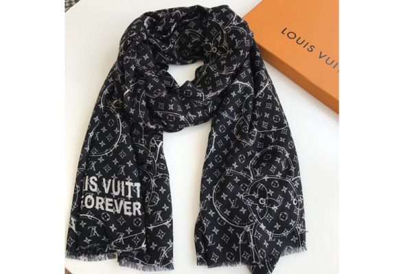 Replica Louis Vuitton LV Black Vivienne Scarf 100% Cashmere