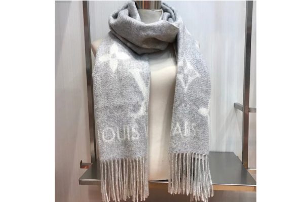 Replica Louis Vuitton M71126 LV Reykjavik Scarf 100% Cashmere Grey Color