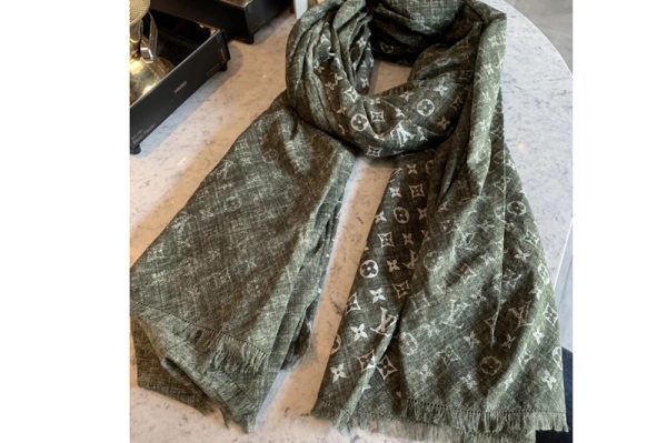 Replica Louis Vuitton MP2432 LV Monogram Denim stole Scarf 100% cotton Green Color