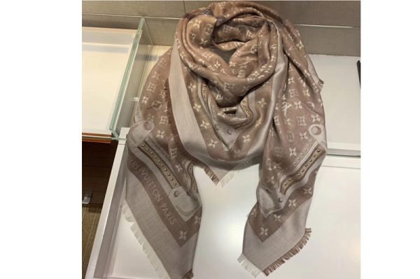 Replica Louis Vuitton M73699 LV Studdy Denim Monogram shawl and Scarf Silk and Wool Beige Color